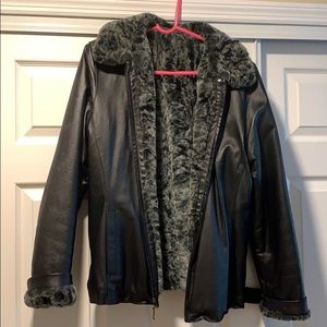 Reversible fur lined leather coat